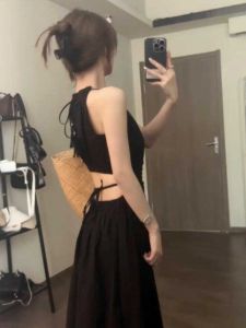 Váy Dài Không Tay Cổ Treo Kiểu Pháp Cho Nữ Mùa Hè Váy Dài Bó Eo Váy Dài Đi Biển Váy Dài Thanh Lịch Váy Dài Thường Ngày