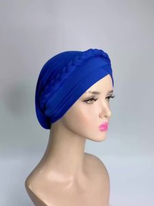 New Women Handmade Braid Turban Muslim Hijab Scarf African Head Wraps Islamic Arab Cap Headscarf Bonnet Hair Loss Bonnet Beanies