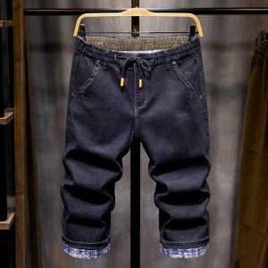 Men Cropped Denim Mens 2024 New Arrival Shorts Half Length Middle Pants 7 Points Casual Pants Fashion-Black Silm