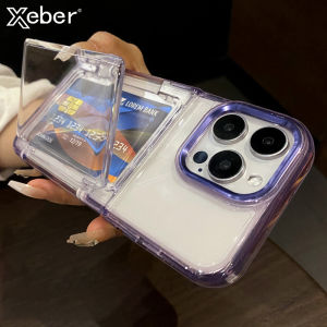 Transparent Flip Slot Card Wallet Holder Stand Case For iPhone 16 14 Pro Max 15 Plus 11 12 13 Shockproof Acrylic Hard Back Cover