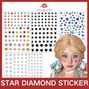 NATURAL STYLE Star Stickers Metallic Silver with Diamonds Five-Pointed Star Facial Stickers Yabi Makeup Facial Stickers Starburst Music Festival Makeup
