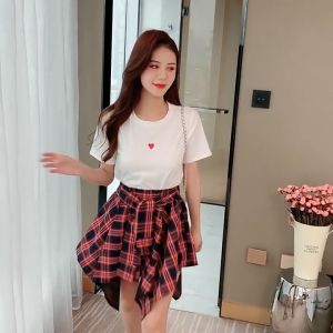 Plaid Skirt for Women Korean Fashion Irregular Tie Front A-Line Skirt