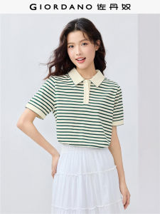 เสื้อโปโลแขนสั้นผู้หญิง Giordano Pure Cotton คอปกพับ สไตล์ลำลอง ลายทาง ฤดูร้อน ใหม่ คอลเลกชั่น 13315312