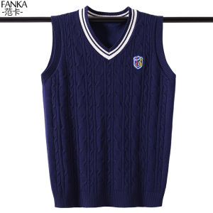 Áo Len Dệt Kim Cổ Chữ V Dày Cho Thanh Thiếu Niên Áo Len Dệt Kim Màu Trơn Rộng Rãi Không Tay Cho Học Sinh Trung Học