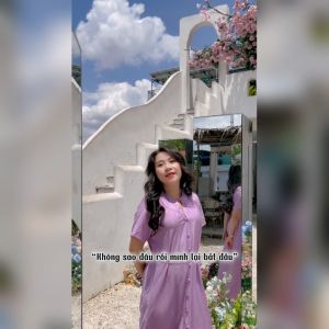 Đầm suông tà xẻ có dây eo gài nút bọc vải lụa linen xước - BH25
