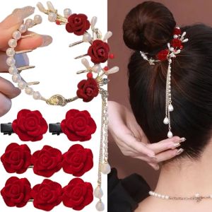 กิฟหนีบผมหางม้า สำหรับ ผม ผู้หญิง สาว ใหม่ 2023 แต่งพู่ สีแดง