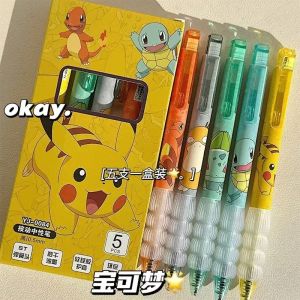 5pcs Pokemon Pen Set Pikachu Squirtle Charmander Press Gel Pen Cute Anime School Office Supplies Stationery Gift for Kids