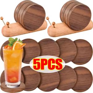 5PCS Creative Wood Snail Coaster Set Funny Cute Coasters Heat Resistant Snail Shaped for Household Table Decoration Wooden Cup