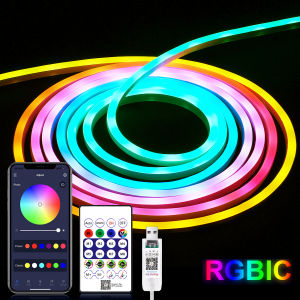 DC5V USB RGBIC Neon LED Strip1M 2M 3M 5M RGBIC Neon Rope Light with Bluetooth App and Remote control For DIY Neon Gaming Deoco