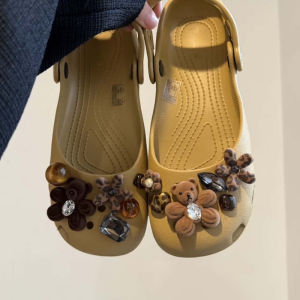 Original Shoe Charms Set Women Retro Leopard print shoe flower charms cute little bear Ballet Shoe decorations Shoe Accessories