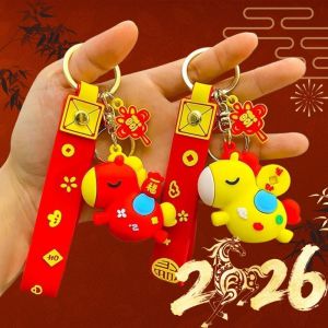 2026 Cartoon Zodiac Horse Keychain Chinese New Year Fortune Pendant Lucky Car Keyring Bag Charm (In stock)