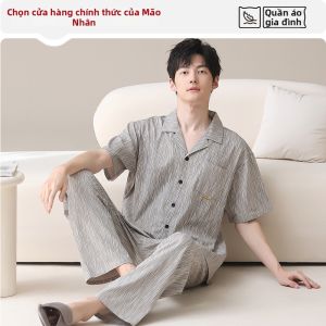 MiiOW | Bộ Quần Áo Nghỉ Ngơi Dễ Dàng Nam Tay Ngắn Sọc Cotton