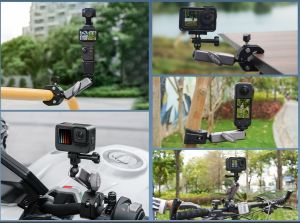 ชุดติดตั้งกล้องแอคชั่นแคมเมรามอเตอร์ไซค์20241006สำหรับ Gopro Insta360อุปกรณ์เสริมสำหรับ Gopro มือจับที่ยึดแบบมีกาวยืดหยุ่นขาตั้งกล้องยึดแบบหนีบ