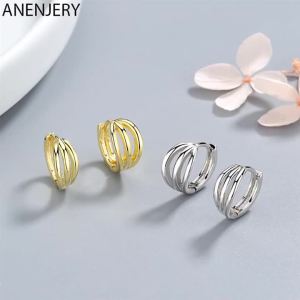 ANENJERY Silver Color Fashion Design Three-layer Twisr Rope Hoop Earrings Tiny Mini Circle Earrings For Women Jewelry