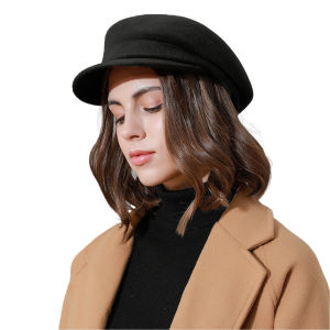 Ins Japanese style Women Hats Wool Felt Newsboy Cap Wide Brim Visor Cap Octagonal Military Peaked Cap Female Berets Winter