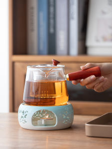 Heating Glass Tea Pot with Candle Home Use Health Tea Set Ceramic Stove Tea Brewing Kettle Simple Style Heat Resistant Glass
