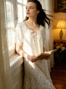 GAINREEL | Summer Short Sleeve Lace Nightgown with Floral & Comfort