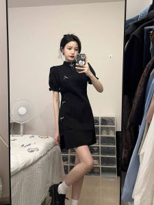 New Chinese Style Improved Cheongsam Dress Womens Retro National Style Stylish Niche Style Silm Black Skirt Summer