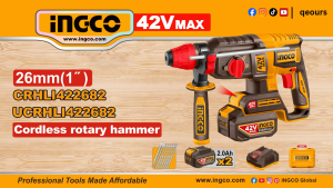 INGCO 42V 26MMØ CORDLESS ROTARY HAMMER DRILL | BRUSHLESS MOTOR | CRHLI422682