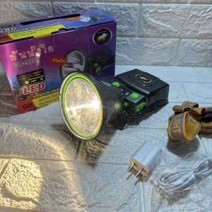 ไฟฉายคาดหัว ตรากระทิงทอง GB 9803 หลอดเลเซอร์ 8000w ส่องไกล1500m Battery Lithium  ปรับความสว่างได้ ลุยฝนกันน้ำ กว้าง4นิ้ว