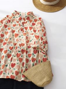 Big Sale Leak-Picking ~ Foreign Trade Original Order Export Japanese Style Printing Shirt Womens Short Sleeve Loose Casual Student Cotton Top