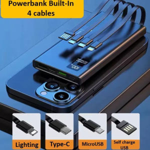 Metalica【COD】PowerBank Built in 3 Cable / 4 Cable Fast Charging 50000mAh Power Bank With LED Light Power Display Portable PowerBank 2.4A Power Bank Type C & Type IOS & Type USB 80000mAh
