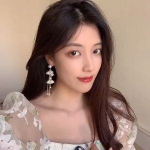 good 99918k gold Fashion Sweet and elegant flower pearl long tassel style earrings ES69142