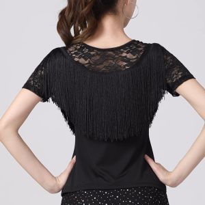 เต้นรำแบบสี่เหลี่ยมแต่งพู่สตรีแขนสั้นของลาตินมาตรฐานแห่งชาติของการเต้นรำทางสังคมโมเดิร์นฝึกซ้อมการแสดง