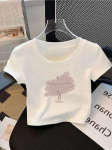 SUSHOUWANGE | White Straight Shoulder Sweet Cool Style Pure Cotton Round Neck Fitted Tee