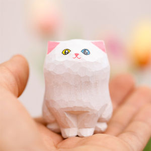 Send TA a Handmade Wood Carving Kitten Emotional Stability Soft and Adorable Cure Table Decorative Ornaments Lion and Cat Doll White
