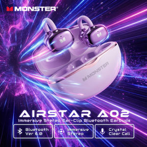 Monster | Monster A02 OWS Ear Clip Headphones 360° Immersive Stereo Bluetooth 6.0 Wireless Earbud IPX4 Waterproof TWS Wireless Earphone