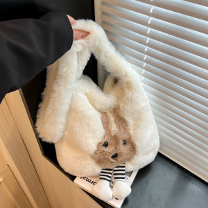 Original Cartoon Plush Tote Bag Womens Casual Crossbody Shoulder Bag Fashionable Versatile Soft Handle Magnetic Buckle Closure