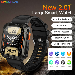 2025 Military Smartwatch 2.01"HD Screen Bluetooth Call Sports Fitness Bracelet Heart Rate Monitoring Waterproof Smart Watch Men