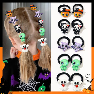Bộ 10 Dây Buộc Tóc Halloween Cho Bé Gái Nhiều Màu Chất Liệu Polyester Kiểu Dáng Dễ Thương Hình Ma Dơi Bí Ngô Phụ Kiện Thời Trang
