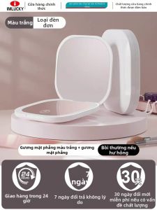 IMLUCKY | Gương Trang Điểm Cầm Tay Có Đèn LED Hai Mặt