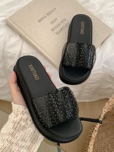Fashionable Korean Style Mesh Slippers for Women Thick Bottom Summer Outdoor Wear Sweet Fairy Style Casual round Dot Pattern