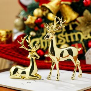 2 Pcs Christmas Reindeer Decor Resin Standing Sitting Deer Figurine Reindeer Christmas Decoration for Home Indoor Xmas Holiday