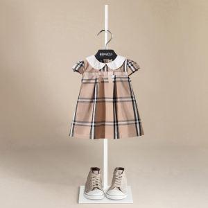 Cute Plaid Dress with Doll Collar And Bow for Little Girls Baby Clothes Princess Skirt Summer Fashionable Cotton Dress for Kids