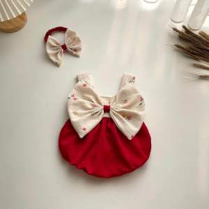 Bodysuit Nơ To Chất Đũi Cara Cho Bé Gái Gái 3 Đến 12kg Áo Liền Quần 2 Dây Xinh Xắn - A473