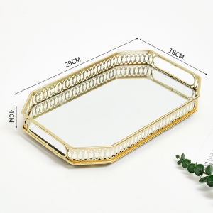Elegant Gold Mirror Glass Rectangular Tray Storage Home Living Room Tea Table Luxury Sensation Cup Plate Vintage Nostalgia