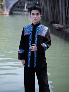 Traditional Ethnic Minority Clothing Guangxi Zhuang Men Adult March Three Performance Suit Daily Travel Photoshoot Male Fashion