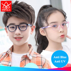 IMPALA FL1020W เด็กแว่นตาป้องกันแสงสีฟ้าเด็กหญิงเด็กชายแว่นคอมพิวเตอร์100% กรอบที่สามารถเอาออกได้ยืดหยุ่นเลนส์ป้องกันรังสียูวีสำหรับเด็กอายุ3-8ปีปกป้องป้องกันความเมื่อยล้าสายตา