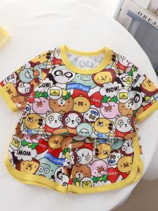 Cute Cartoon Ice Silk Short Sleeve T-Shirt Shorts Set Baby Clothes Summer Outfit Childrens Fashion Sportswear for Boys And Girls