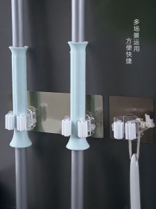 Household Mop & Broom Holder Bathroom Adhesive Double Hanger Broom Hook