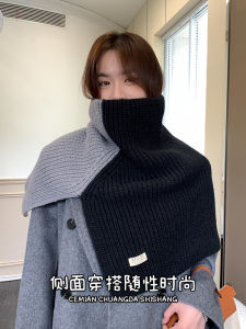 Double-Color Asymmetrical Knitted Shawl High Collar Womens Outerwear Versatile Autumn Winter Warm Scarf Fashionable Neck Warmer