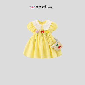 Cute Princess Dress for Girls A-Line Skirt Summer Korean Style Tulip Print Childrens Clothing next Brand Cotton Fabric Short Sleeve