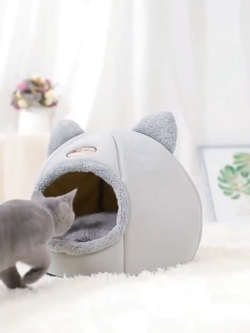 HATELI Ca House Winter Semi-closed Warm Kennel Plus Velvet Round Pet Cat Bed Dog Bed soft pet sleeping bed