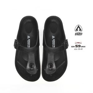 Aerostreet 36-40 Rhea Hitam - Sandal Sendal Jepit Casual Pria Wanita Aero Street ADAAA