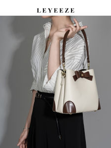 Fashionable Leather Bucket Bag Womens Crossbody Shoulder Handbag Butterfly Knot Design Casual Magnetic Buckle Clutch Handbag