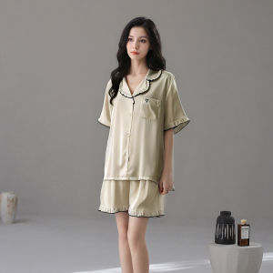 Miiow | Cat Woman Summer Ice Silk Sleepwear Loose Short Sleeve Home Clothes Set Breathable Comfortable Plus Size Womens Nightgown